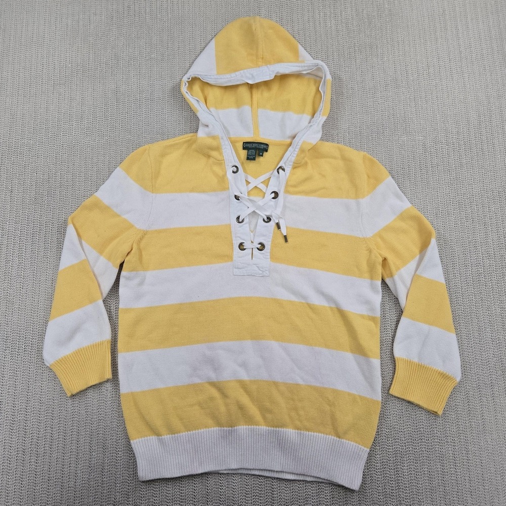 Lauren Jeans Company Ralph Lauren Sweater Womens Medium Yellow Striped Hooded